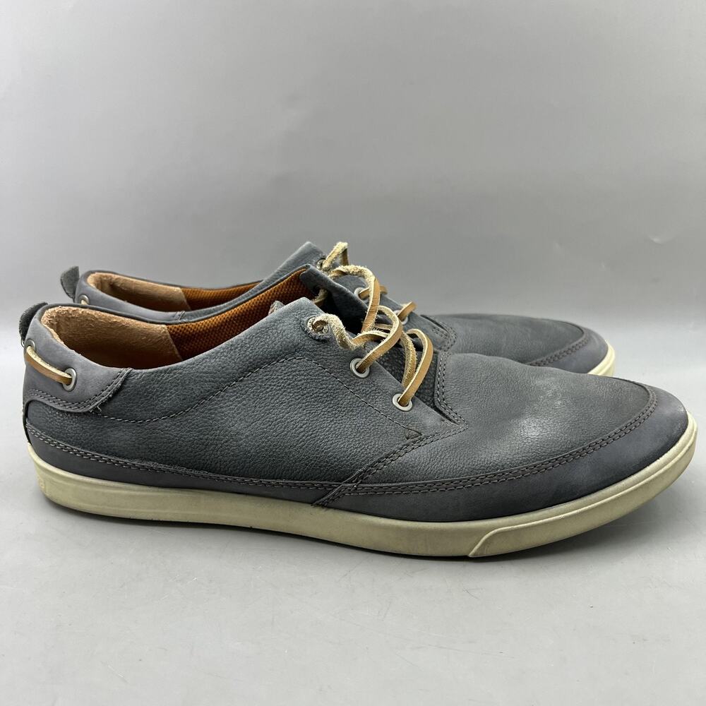 ECCO Collin Nautical Boat Shoes Men Size 12 US, 46 EU Gray Leather Low Sneakers